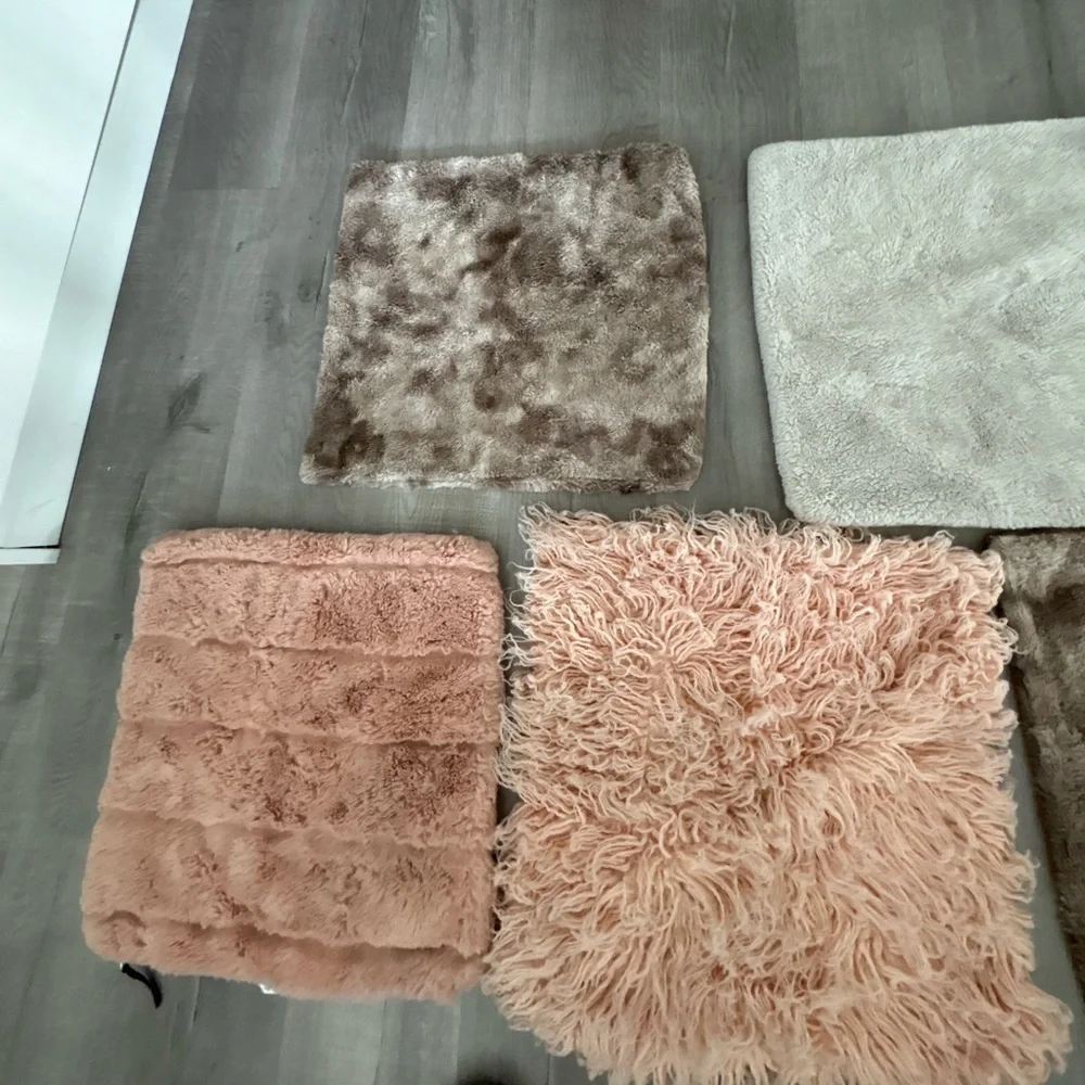 🏡 Set of (5) Plush Shag Throw Pillow Covers in Blush Pink and Taupe